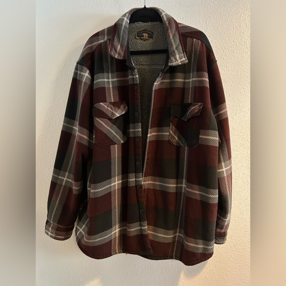 Freedom Foundry Fleece Lined Burgundy Plaid Shirt Jacket Size 3XL